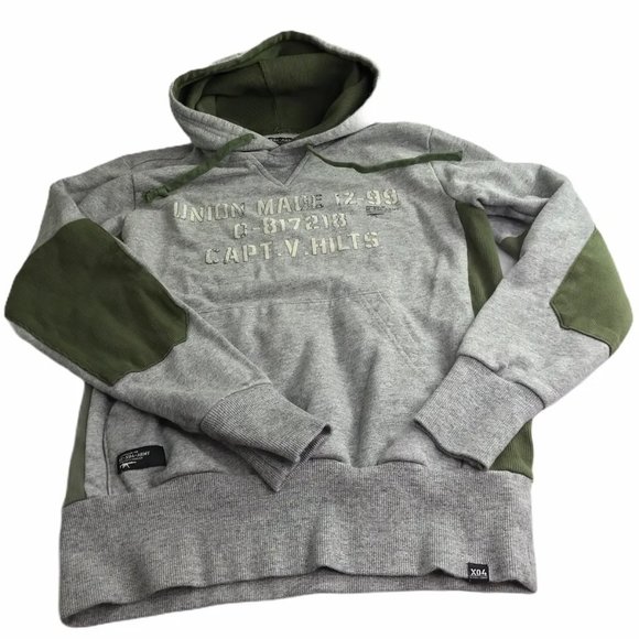 IZZUE Union Made Sweatshirt Gray with Green Panels Men's Small Hooded Hoodie - Picture 1 of 8